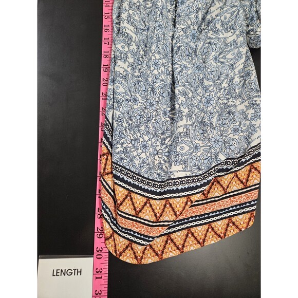 Est. 1946 Womens Large Blue Blouse Floral Geometric Peasant Flowy Artsy Colorful - Picture 13 of 14